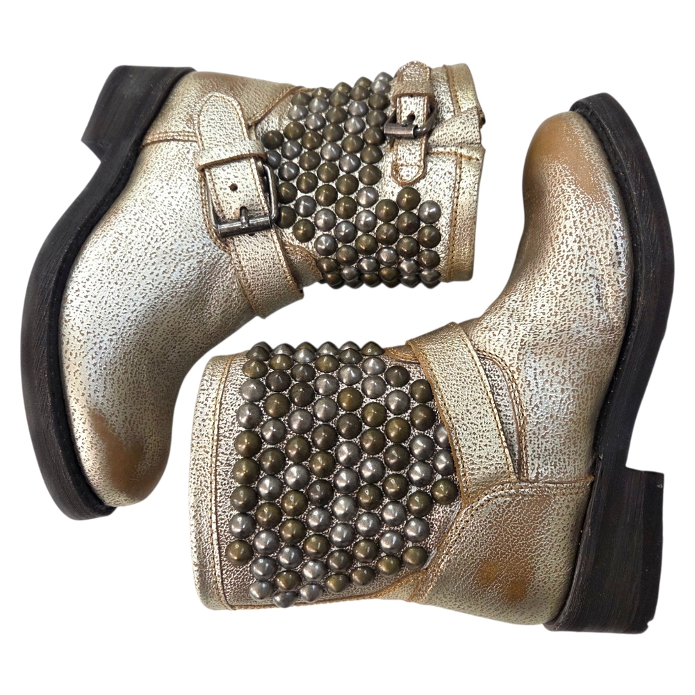 Ash Tamara Leather Studded Moto Boots Gold Metallic NEW Womens 6 - Picture 8 of 12